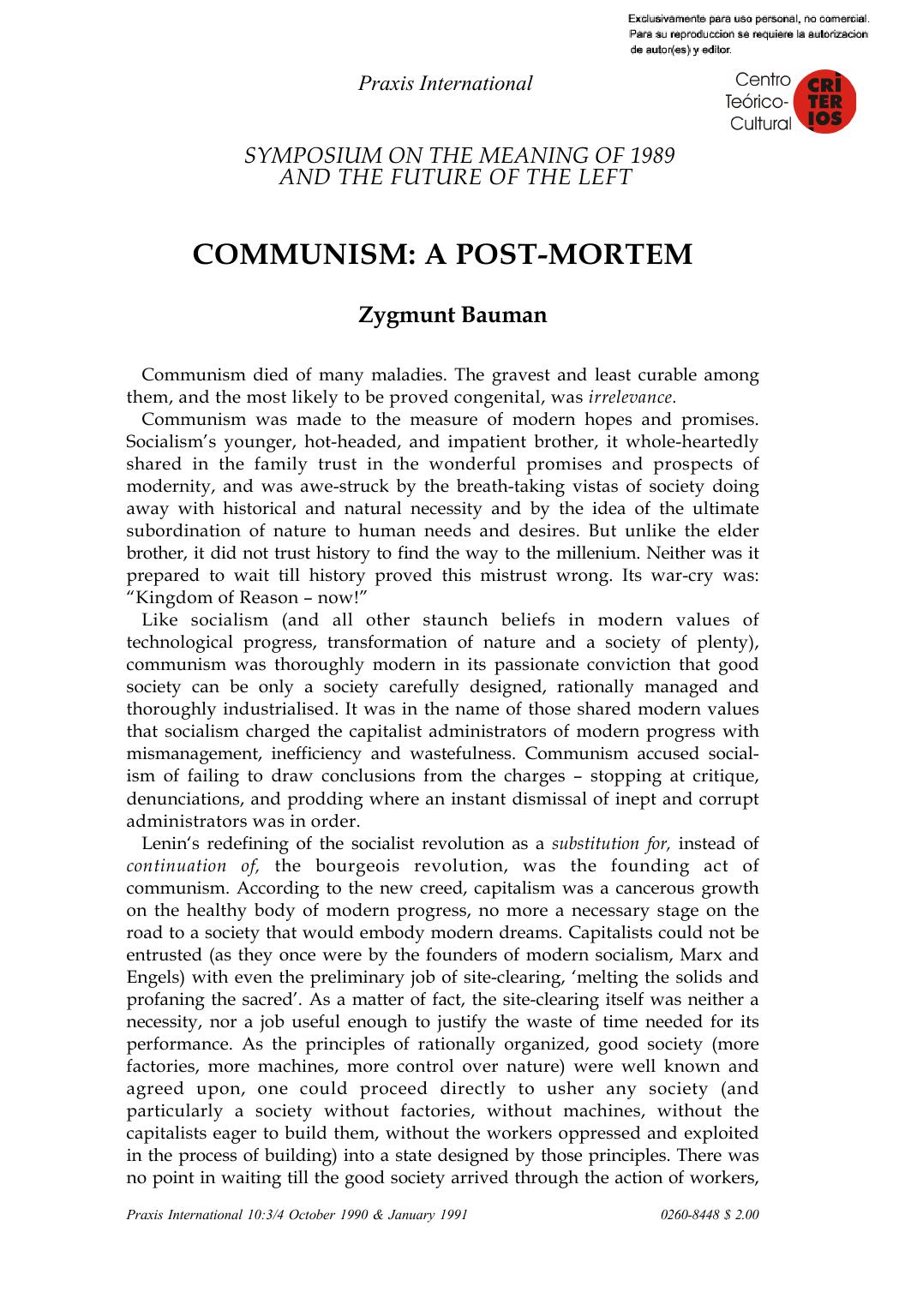 Communism A Post-Mortem